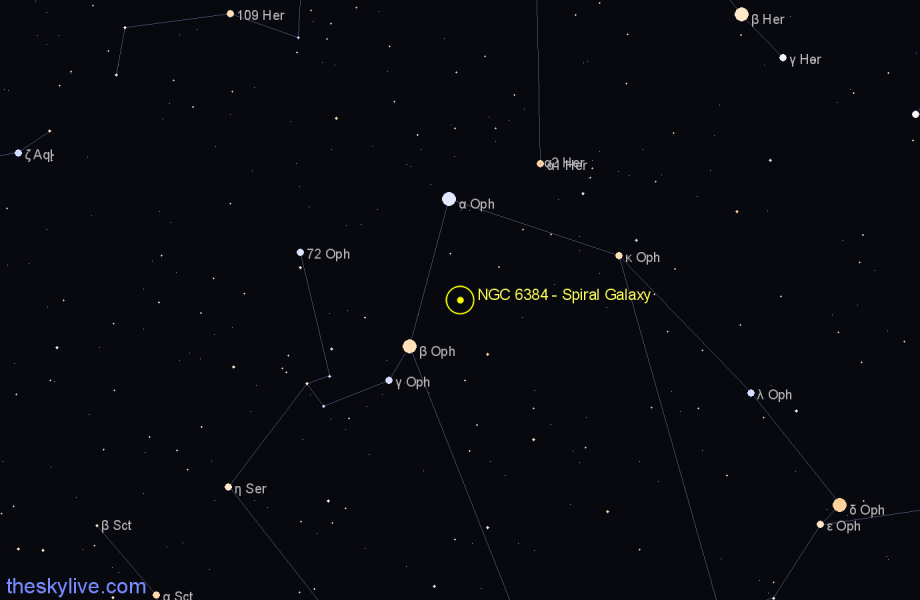 Finder chart NGC 6384 - Spiral Galaxy in Ophiuchus star