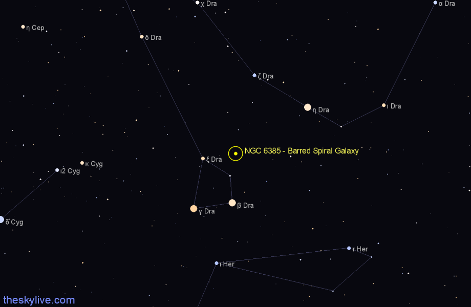 Finder chart NGC 6385 - Barred Spiral Galaxy in Draco star