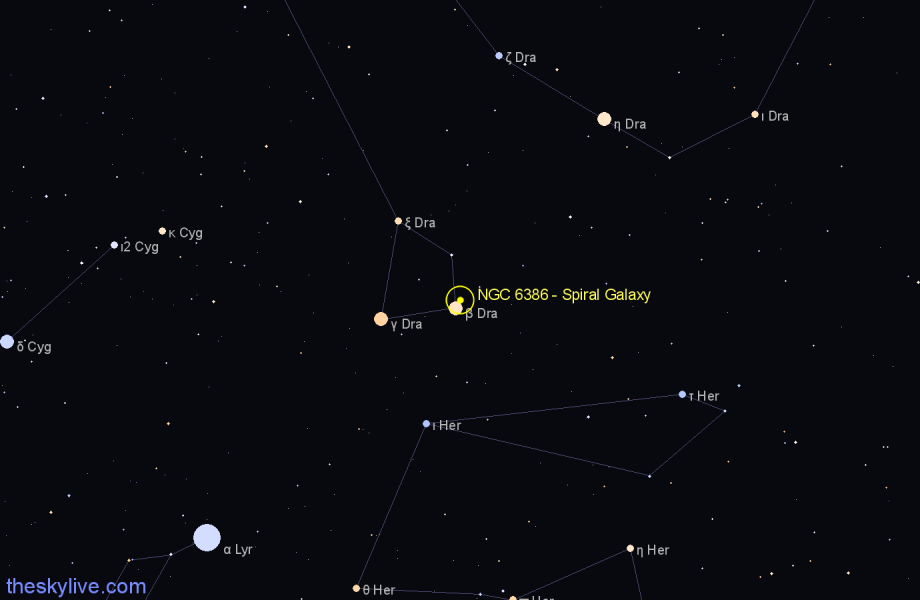 Finder chart NGC 6386 - Spiral Galaxy in Draco star