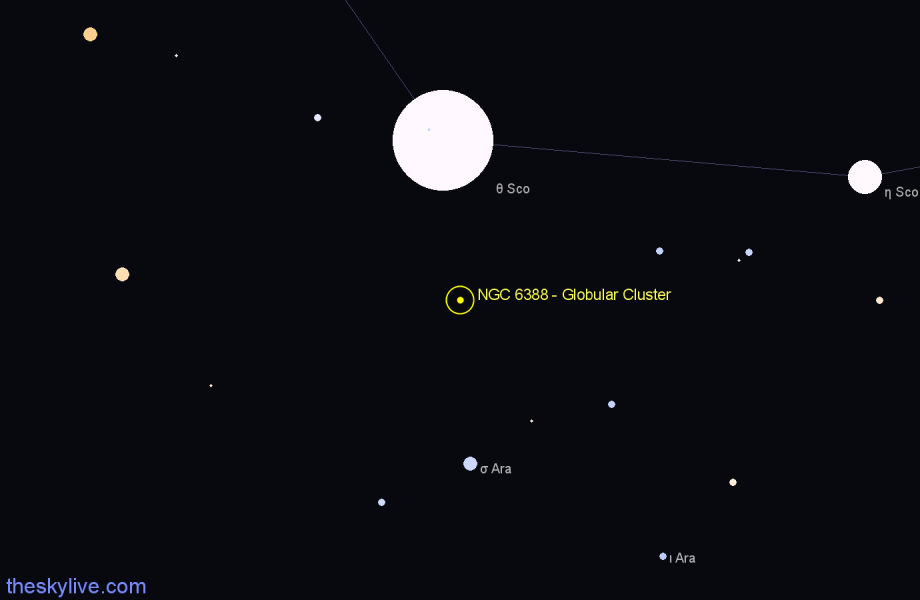 Finder chart NGC 6388 - Globular Cluster in Scorpius star