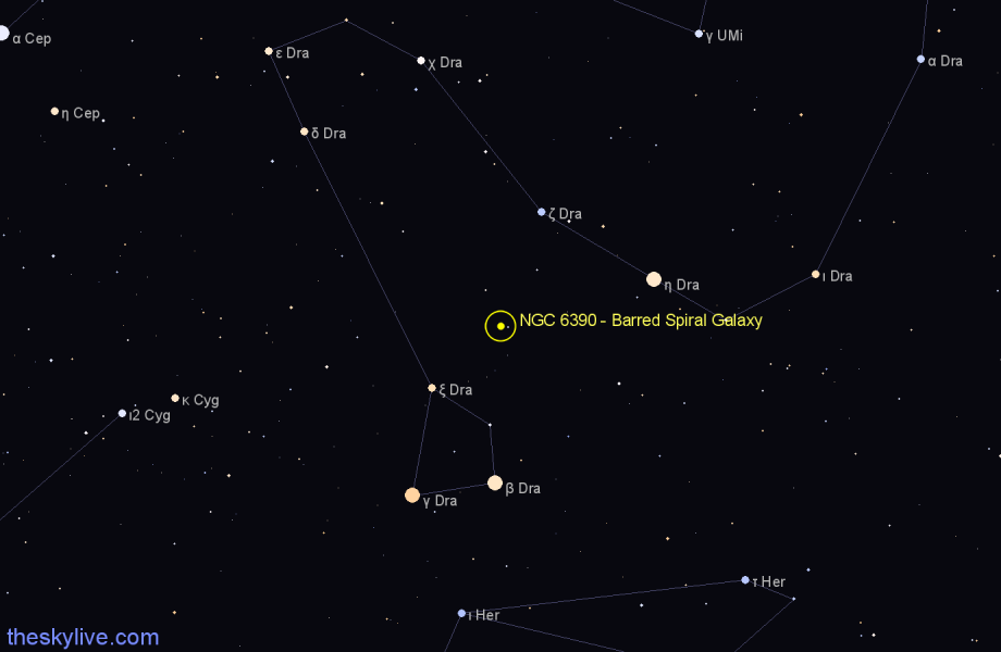 Finder chart NGC 6390 - Barred Spiral Galaxy in Draco star