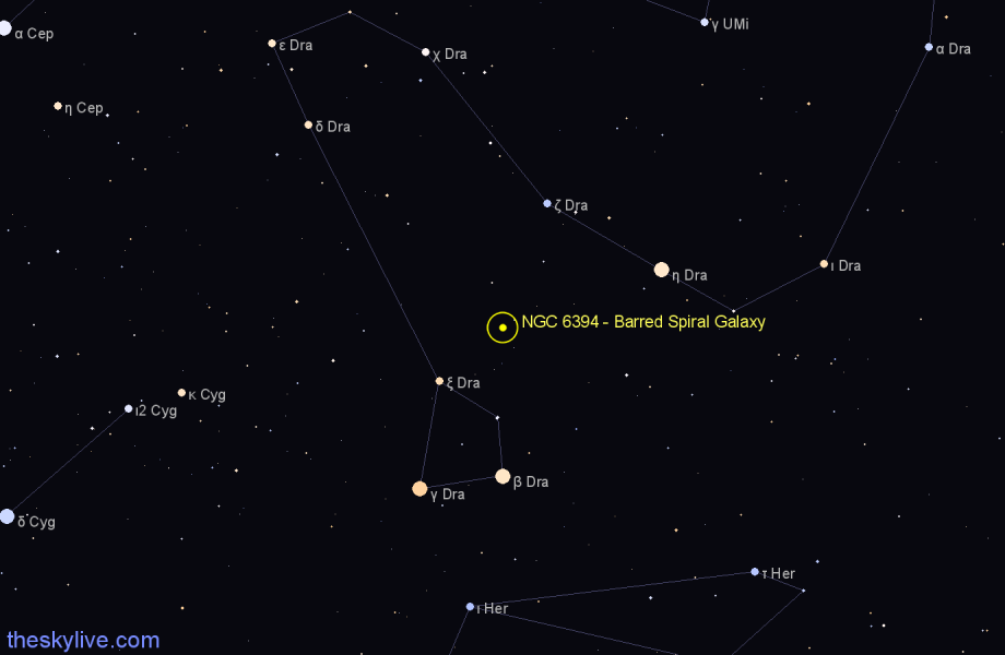 Finder chart NGC 6394 - Barred Spiral Galaxy in Draco star