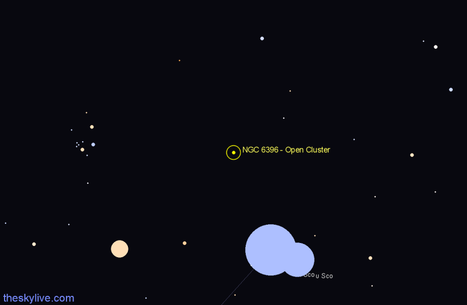 Finder chart NGC 6396 - Open Cluster in Scorpius star