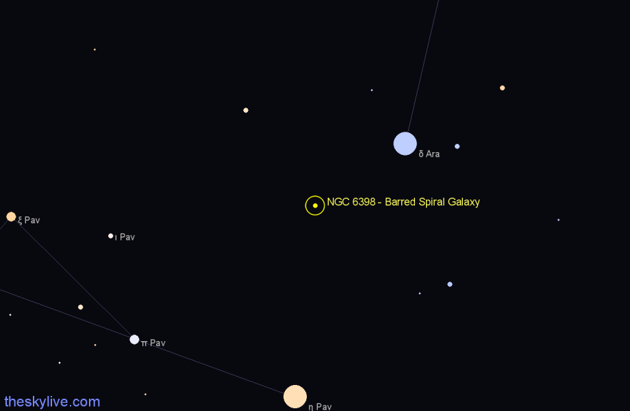 Finder chart NGC 6398 - Barred Spiral Galaxy in Pavo star