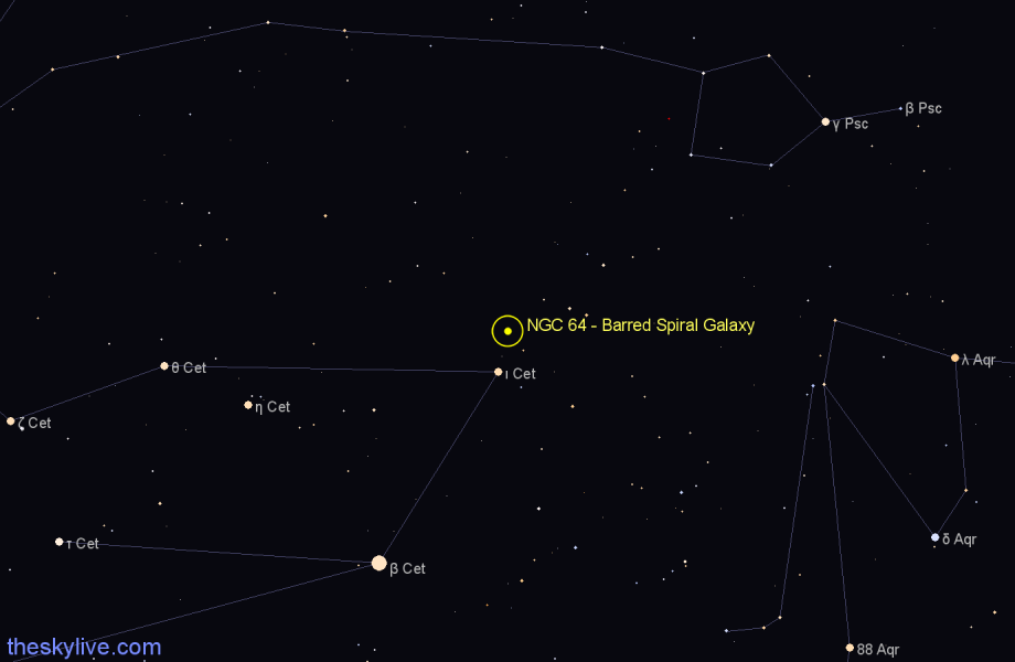 Finder chart NGC 64 - Barred Spiral Galaxy in Cetus star