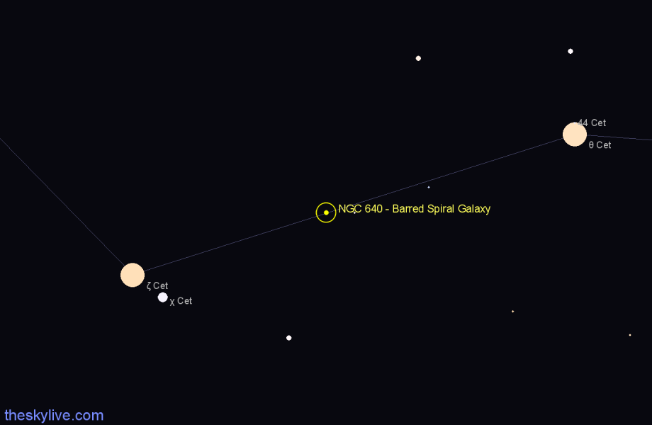 Finder chart NGC 640 - Barred Spiral Galaxy in Cetus star