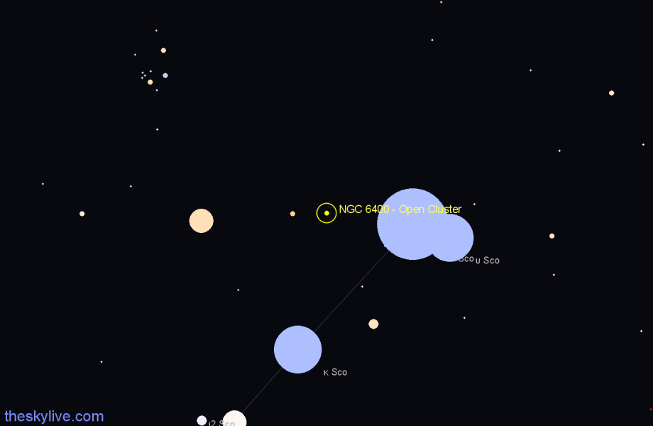 Finder chart NGC 6400 - Open Cluster in Scorpius star