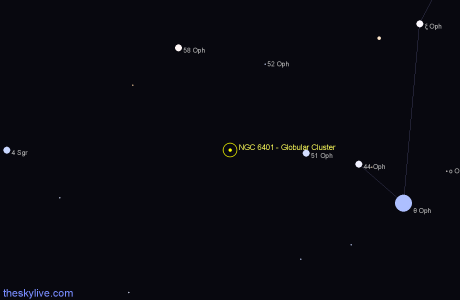 Finder chart NGC 6401 - Globular Cluster in Ophiuchus star