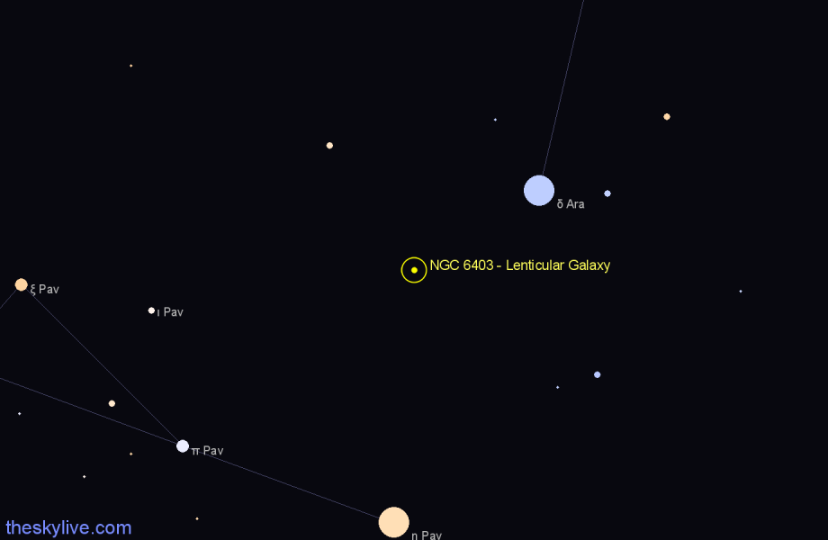 Finder chart NGC 6403 - Lenticular Galaxy in Pavo star