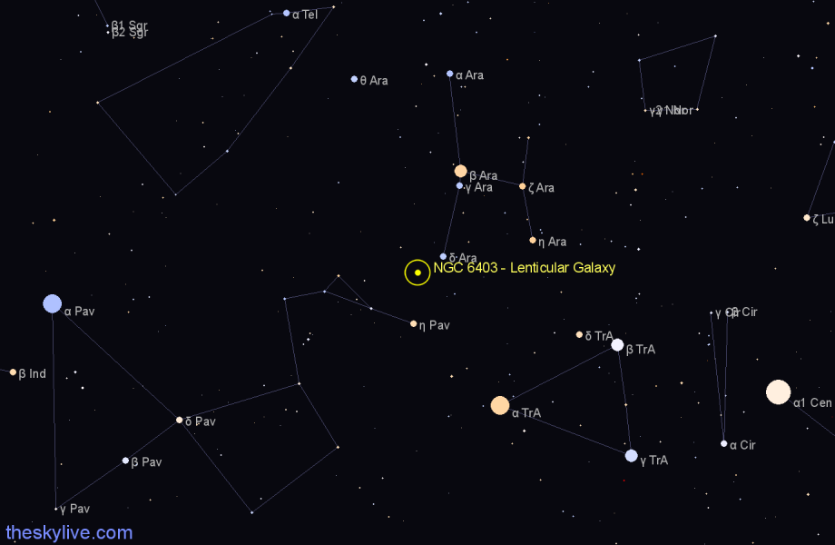 Finder chart NGC 6403 - Lenticular Galaxy in Pavo star