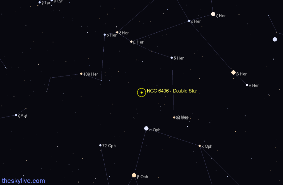 Finder chart NGC 6406 - Double Star in Hercules star