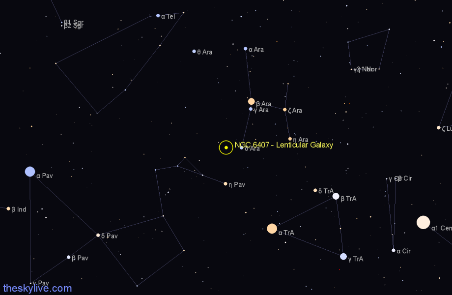 Finder chart NGC 6407 - Lenticular Galaxy in Pavo star