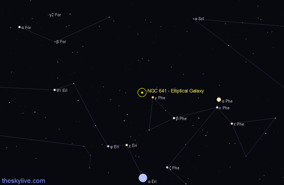 Finder chart NGC 641 - Elliptical Galaxy in Phoenix star