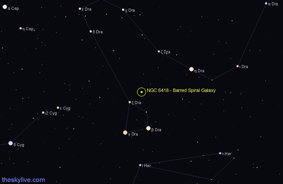 Finder chart NGC 6418 - Barred Spiral Galaxy in Draco star