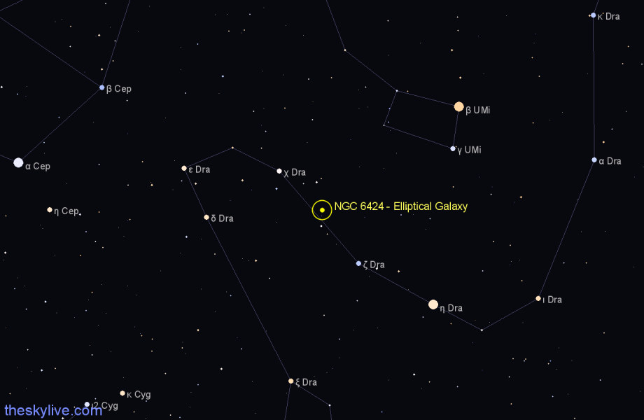 Finder chart NGC 6424 - Elliptical Galaxy in Draco star