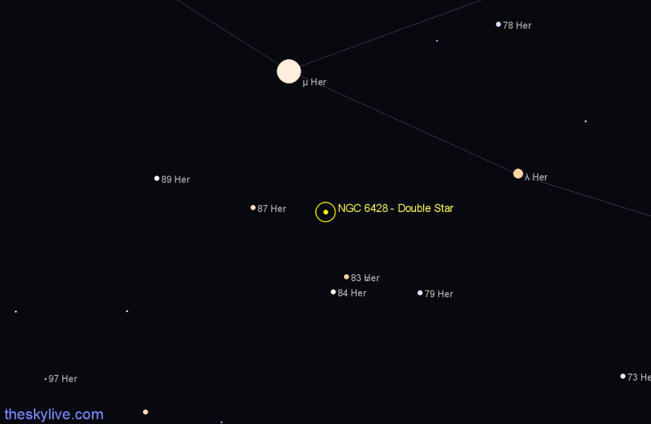 Finder chart NGC 6428 - Double Star in Hercules star