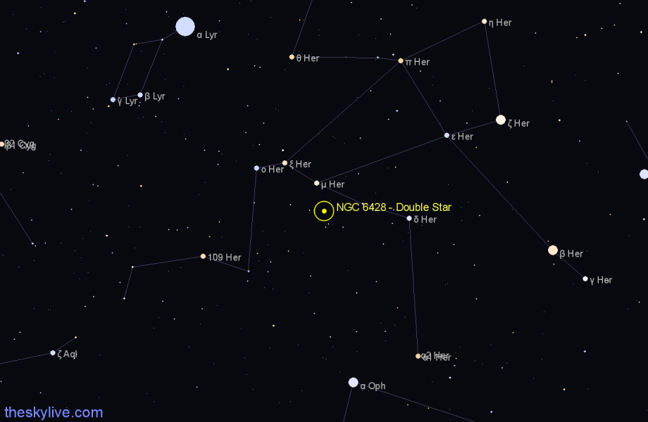 Finder chart NGC 6428 - Double Star in Hercules star