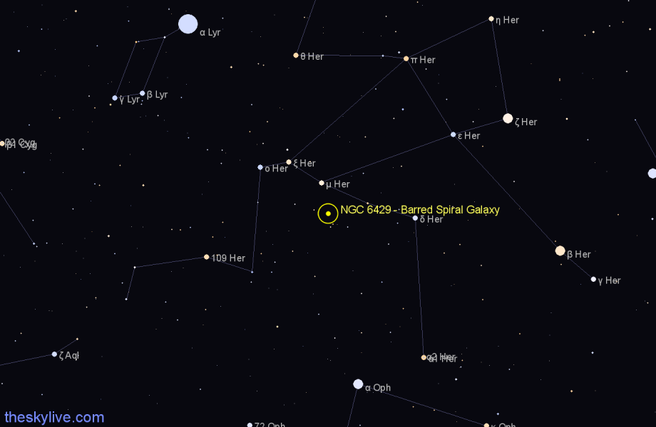 Finder chart NGC 6429 - Barred Spiral Galaxy in Hercules star