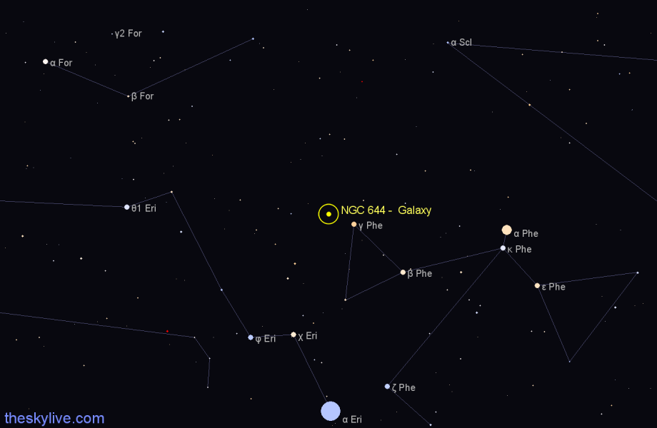 Finder chart NGC 644 -  Galaxy in Phoenix star