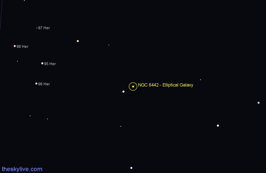 Finder chart NGC 6442 - Elliptical Galaxy in Hercules star