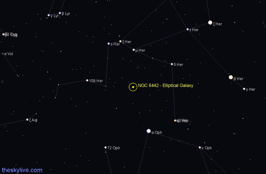 Finder chart NGC 6442 - Elliptical Galaxy in Hercules star