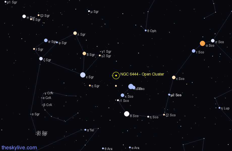 Finder chart NGC 6444 - Open Cluster in Scorpius star