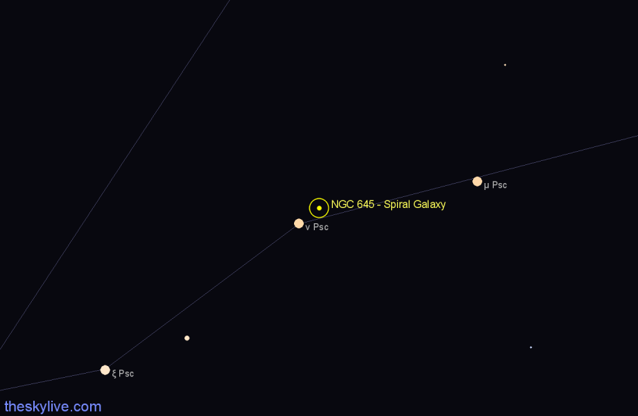 Finder chart NGC 645 - Spiral Galaxy in Pisces star