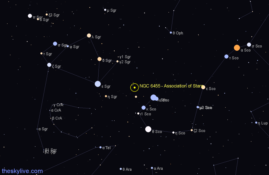 Finder chart NGC 6455 - Association of Stars in Scorpius star