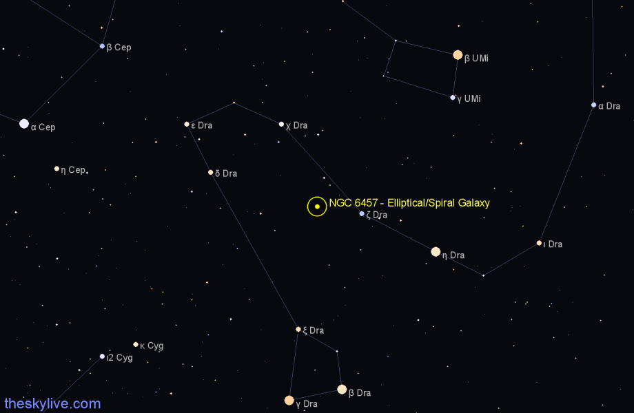 Finder chart NGC 6457 - Elliptical/Spiral Galaxy in Draco star