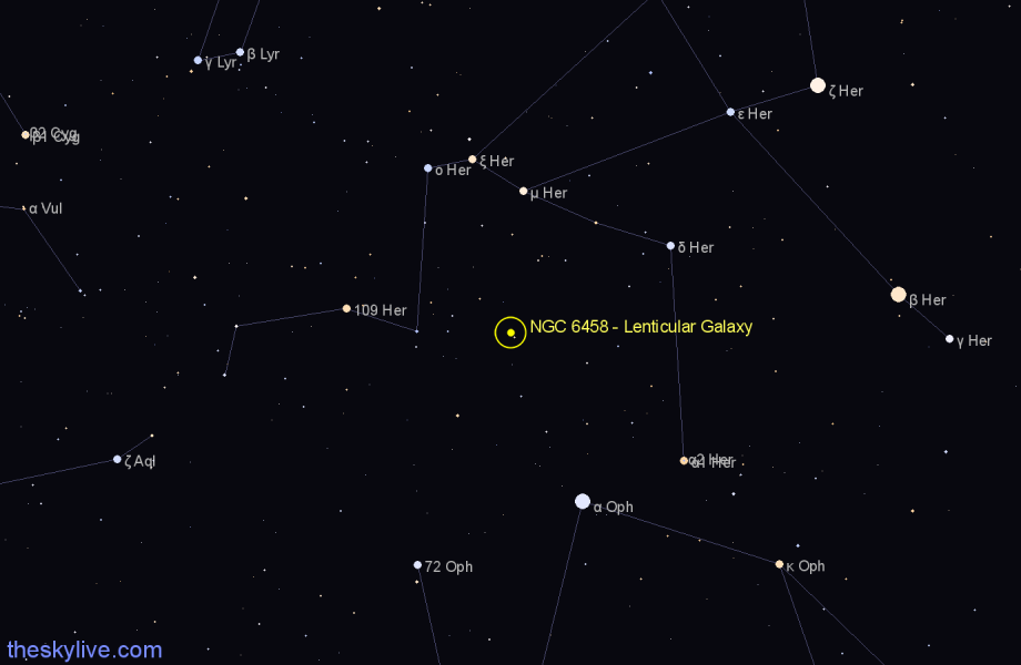 Finder chart NGC 6458 - Lenticular Galaxy in Hercules star