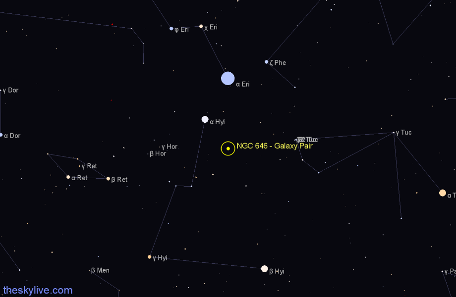 Finder chart NGC 646 - Galaxy Pair in Hydrus star