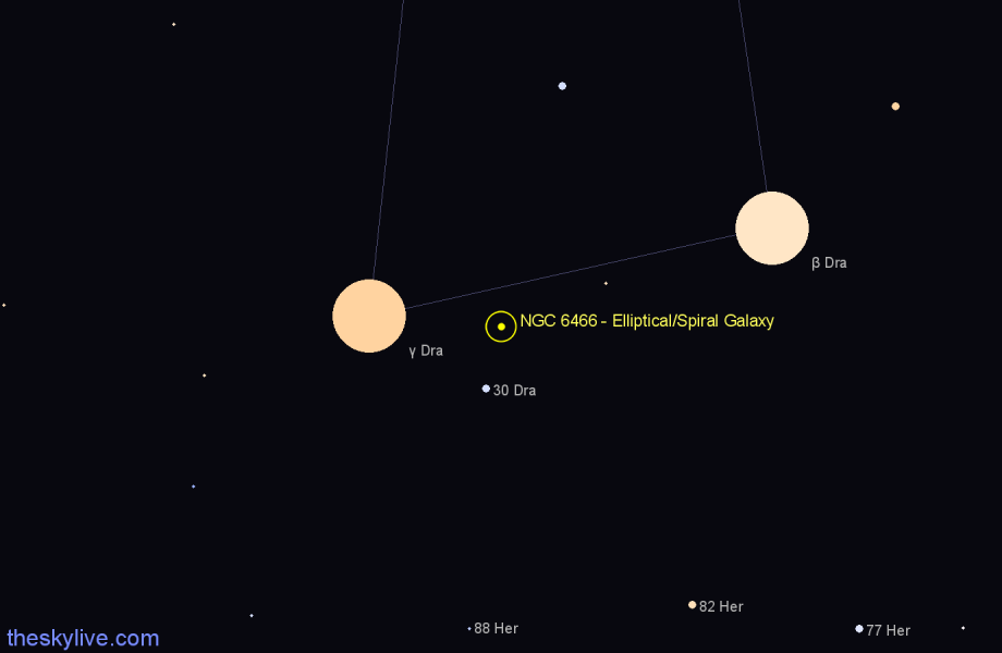 Finder chart NGC 6466 - Elliptical/Spiral Galaxy in Draco star