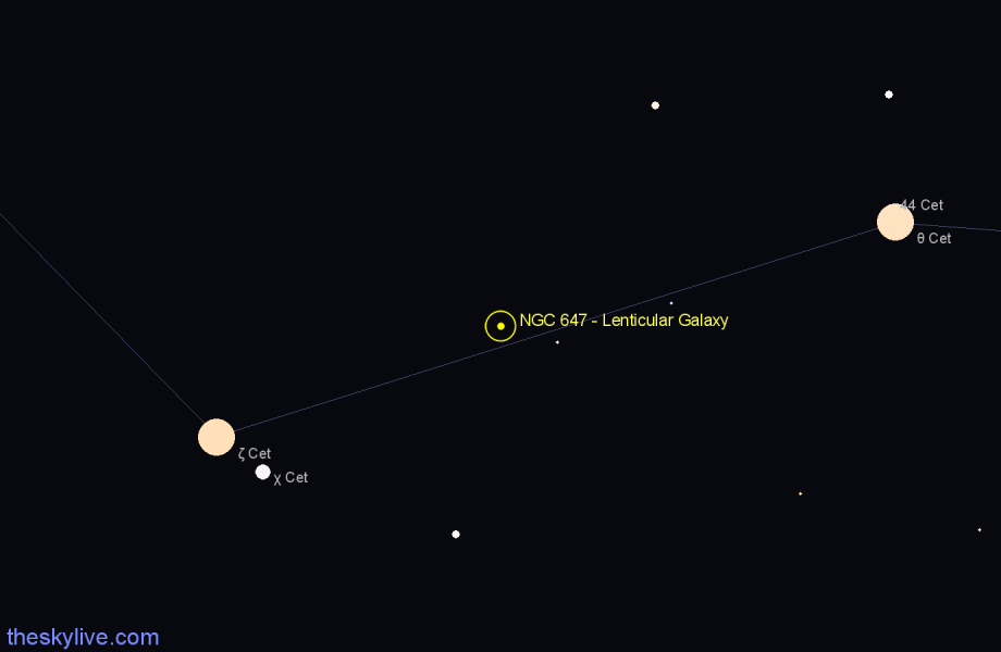 Finder chart NGC 647 - Lenticular Galaxy in Cetus star