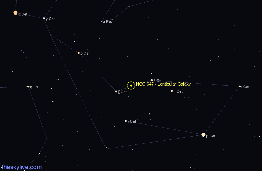 Finder chart NGC 647 - Lenticular Galaxy in Cetus star