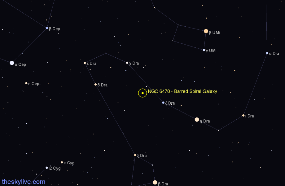 Finder chart NGC 6470 - Barred Spiral Galaxy in Draco star