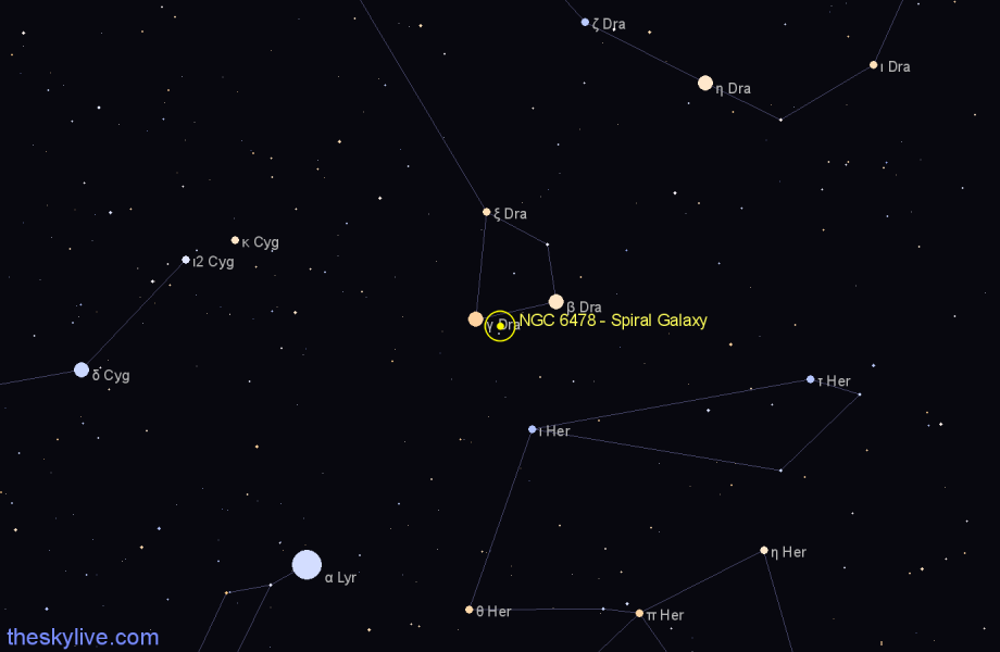 Finder chart NGC 6478 - Spiral Galaxy in Draco star