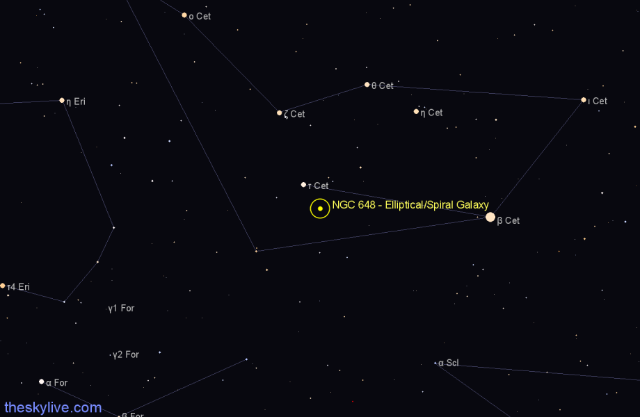 Finder chart NGC 648 - Elliptical/Spiral Galaxy in Cetus star