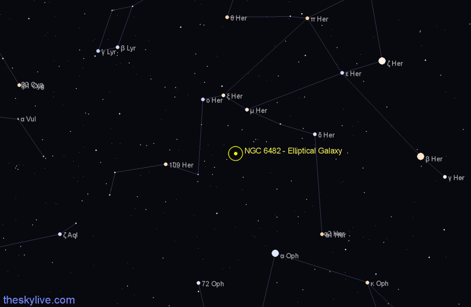 Finder chart NGC 6482 - Elliptical Galaxy in Hercules star