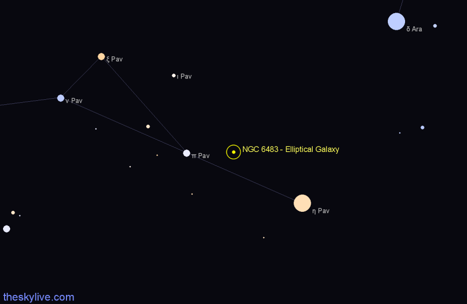 Finder chart NGC 6483 - Elliptical Galaxy in Pavo star