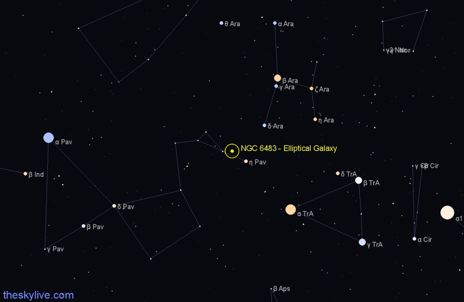 Finder chart NGC 6483 - Elliptical Galaxy in Pavo star