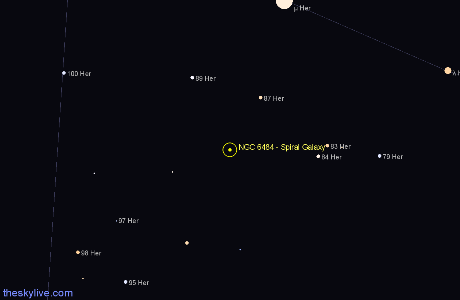 Finder chart NGC 6484 - Spiral Galaxy in Hercules star