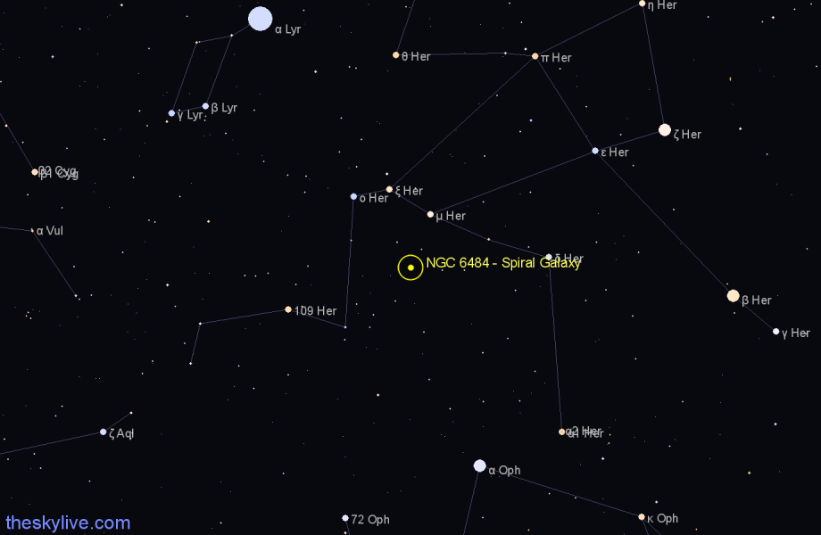 Finder chart NGC 6484 - Spiral Galaxy in Hercules star