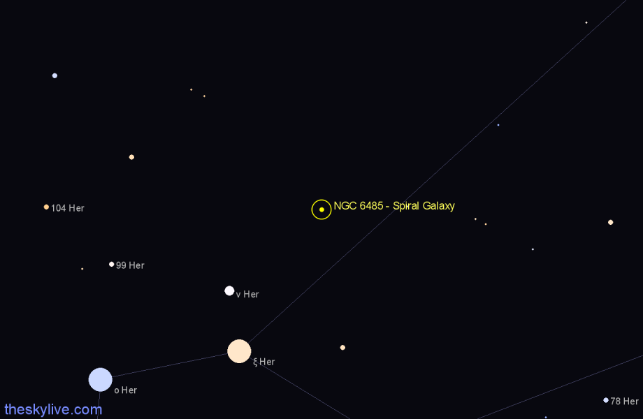 Finder chart NGC 6485 - Spiral Galaxy in Hercules star