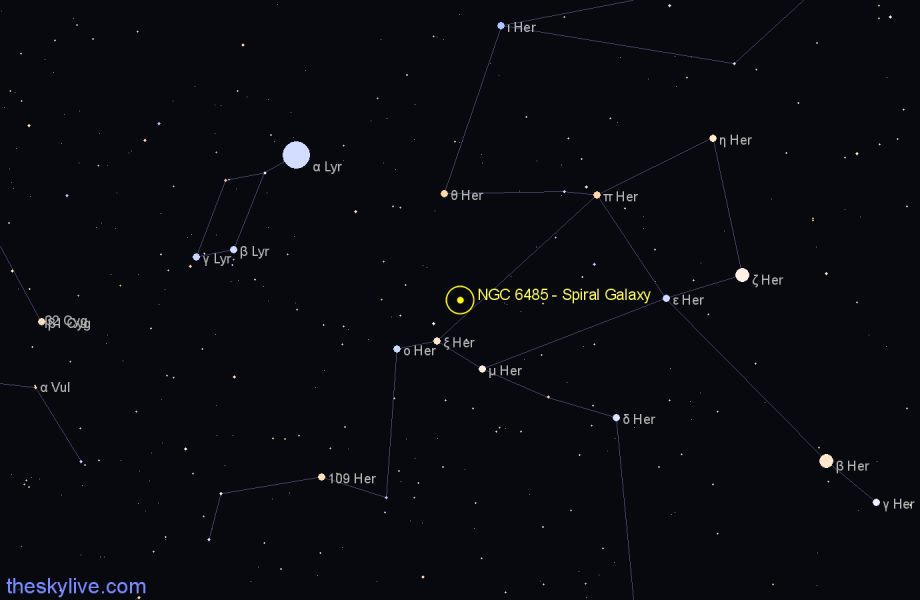 Finder chart NGC 6485 - Spiral Galaxy in Hercules star