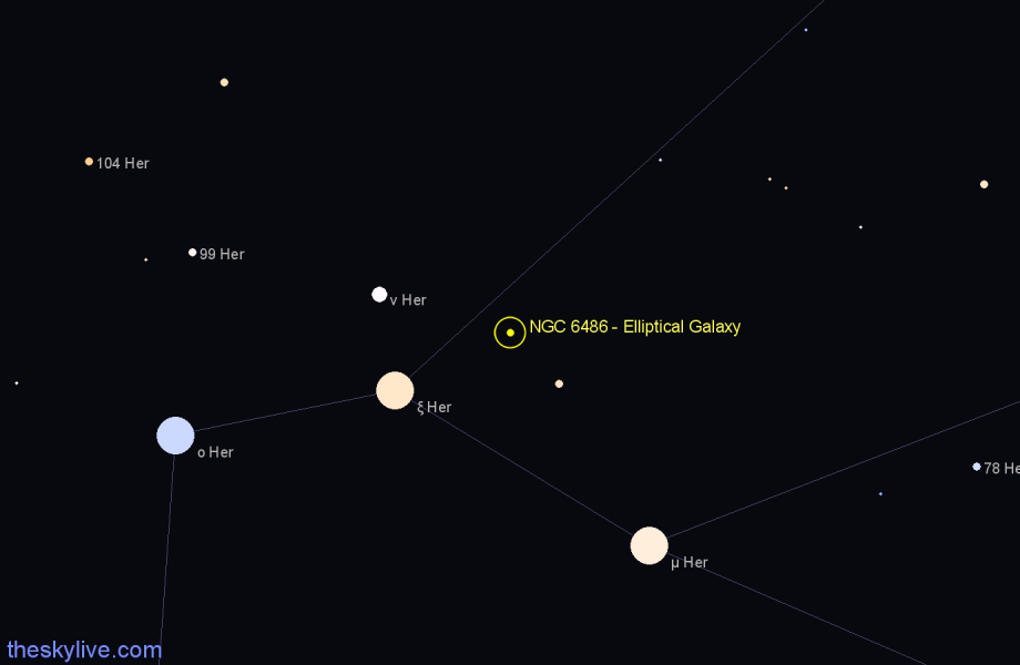 Finder chart NGC 6486 - Elliptical Galaxy in Hercules star