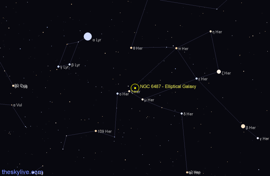 Finder chart NGC 6487 - Elliptical Galaxy in Hercules star