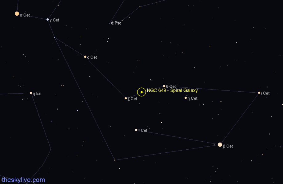 Finder chart NGC 649 - Spiral Galaxy in Cetus star