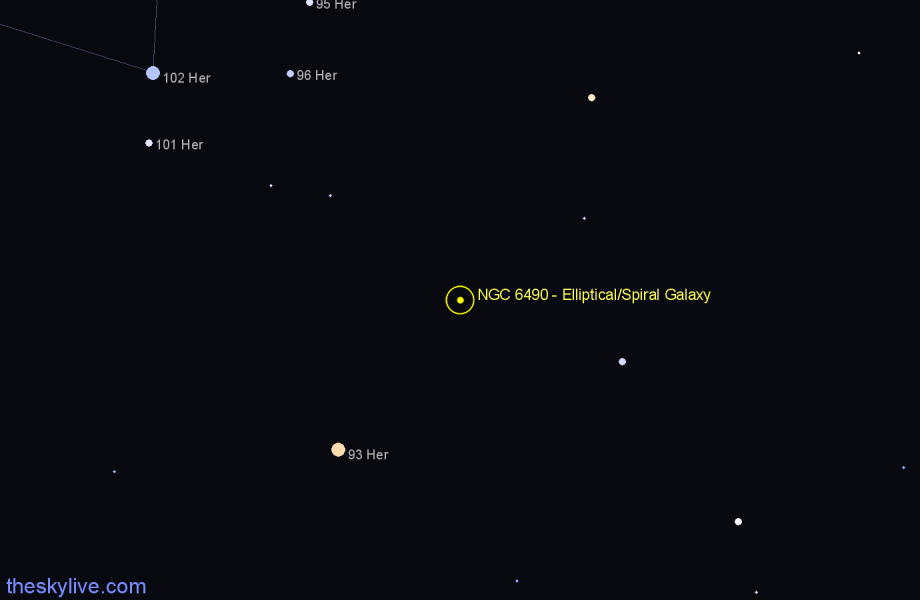 Finder chart NGC 6490 - Elliptical/Spiral Galaxy in Hercules star