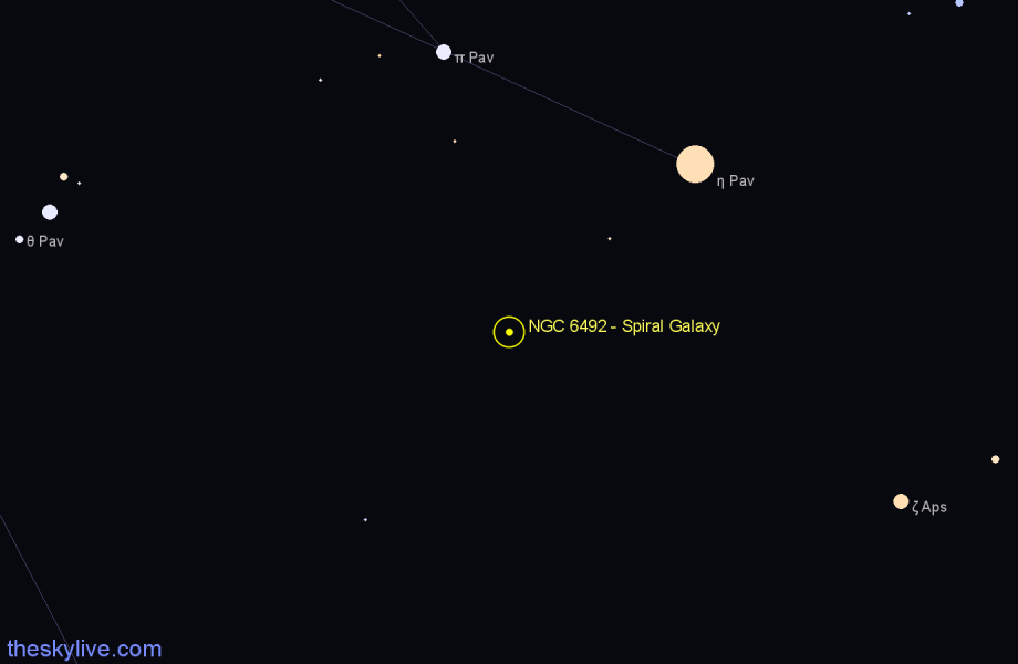 Finder chart NGC 6492 - Spiral Galaxy in Pavo star