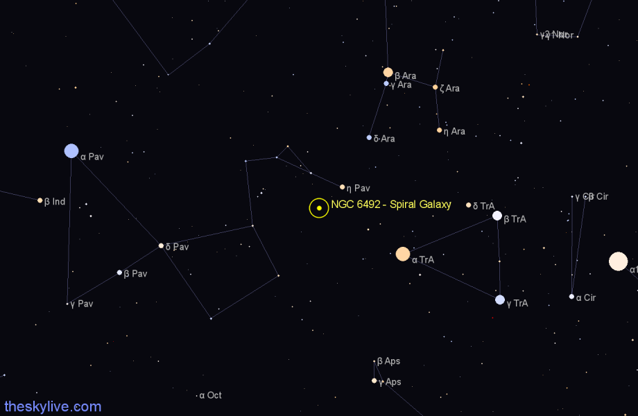 Finder chart NGC 6492 - Spiral Galaxy in Pavo star